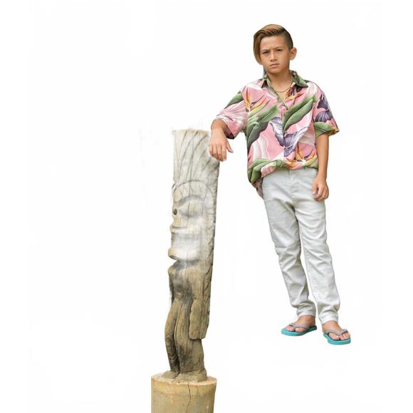 NEW CORADORABLES boys birds of paradise shortsleeve "kalani" aloha shirt in mauv - Picture 2 of 5